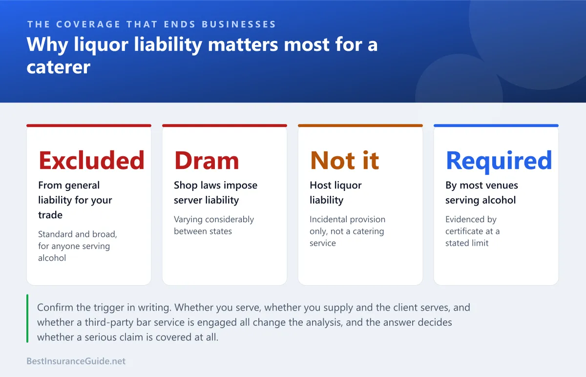 Statistics panel showing why liquor liability is the critical coverage for a catering business that serves alcohol