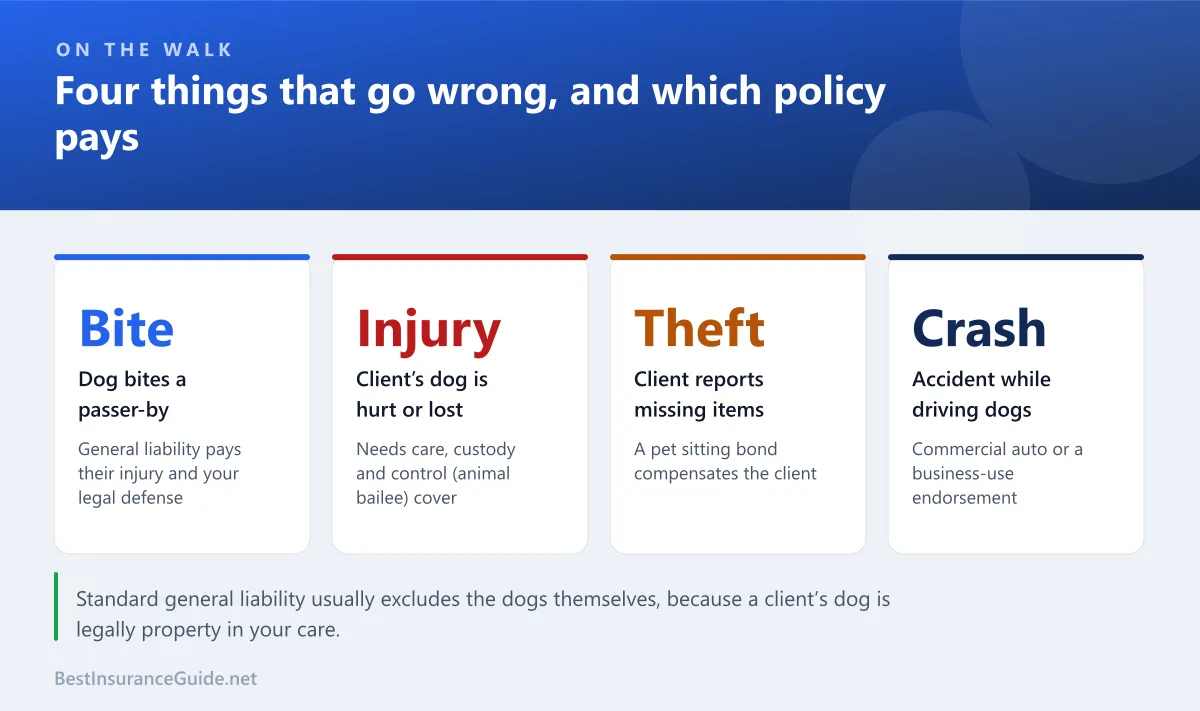 Four things that go wrong on a dog walk and the type of insurance that responds to each one