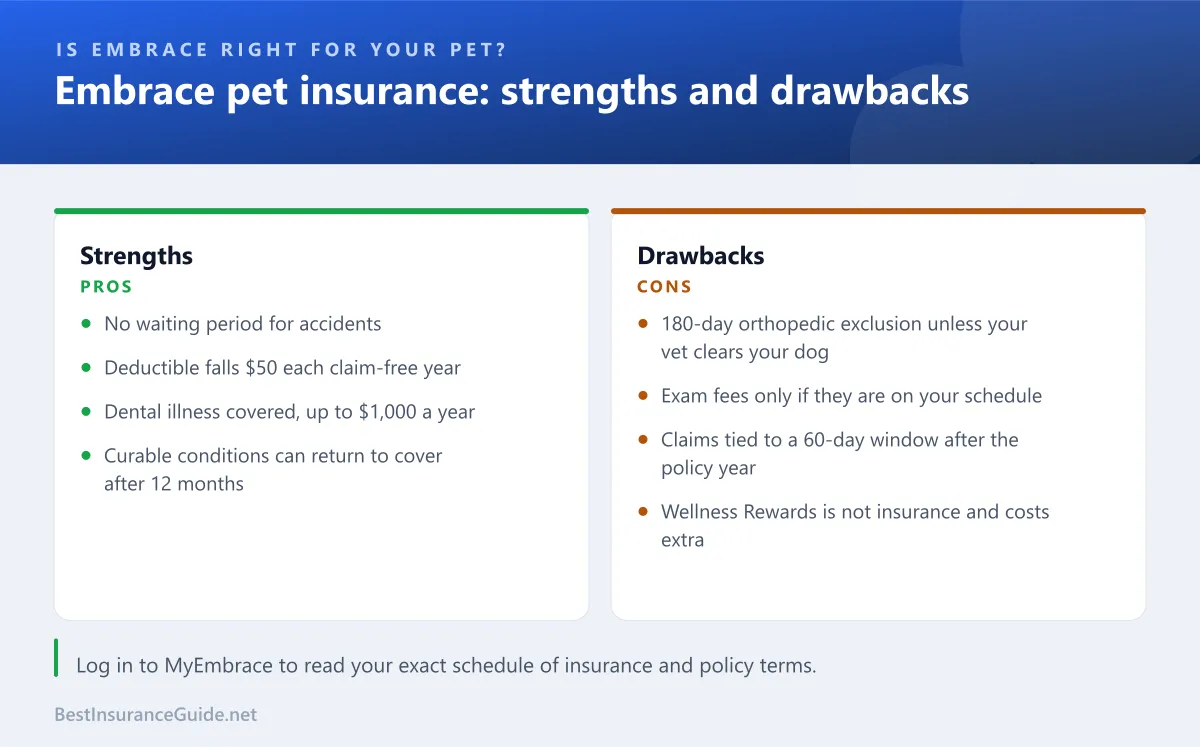 Comparison of Embrace pet insurance strengths and drawbacks