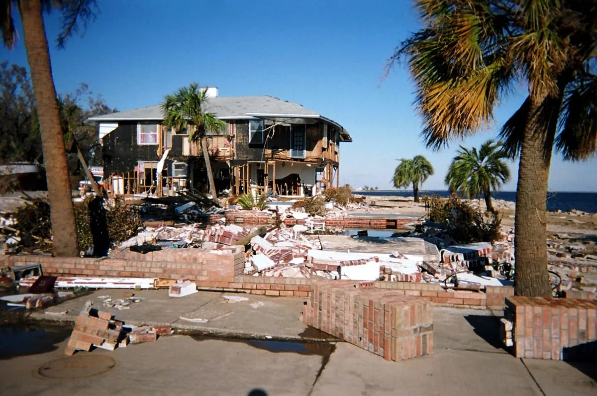 Homes along Pensacola Bay heavily damaged by Hurricane Ivan's wind and storm surge