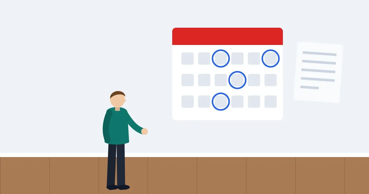 Illustration of a person studying a large wall calendar with months circled next to a COBRA benefits letter