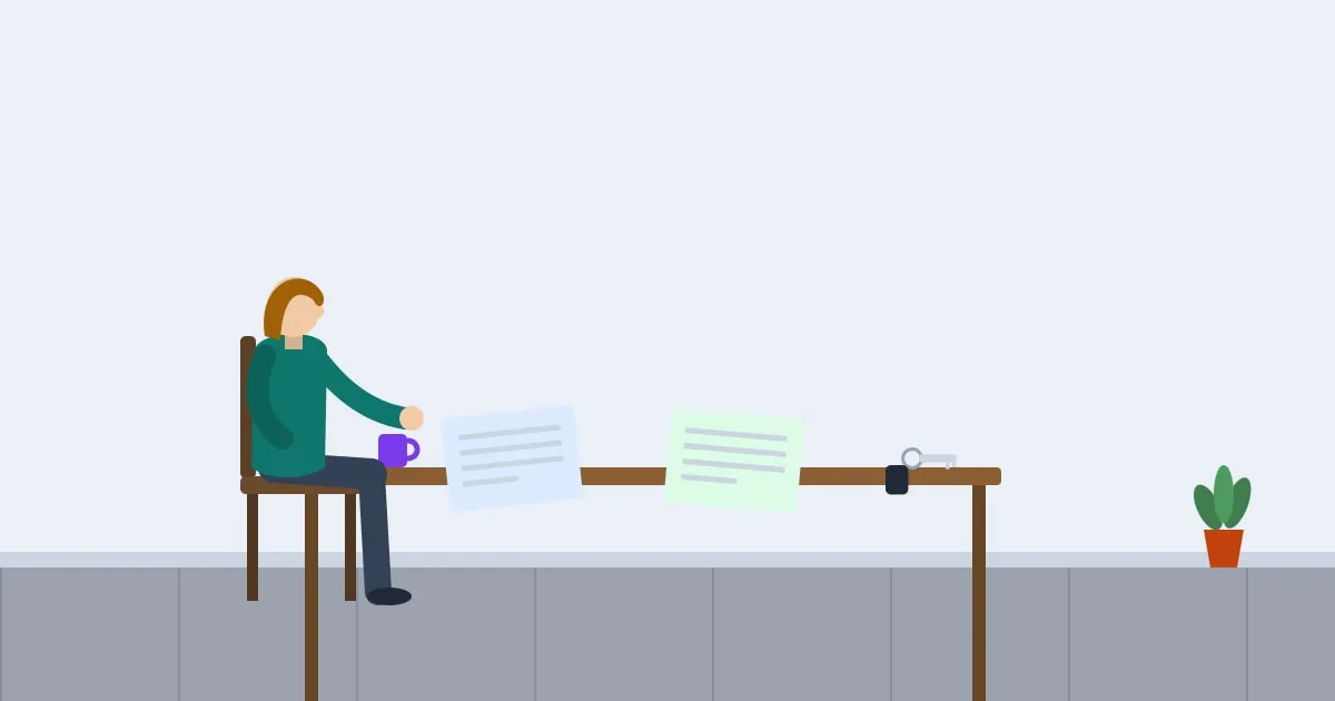 Illustration of a person comparing two car insurance policies side by side at a desk, a car key beside them