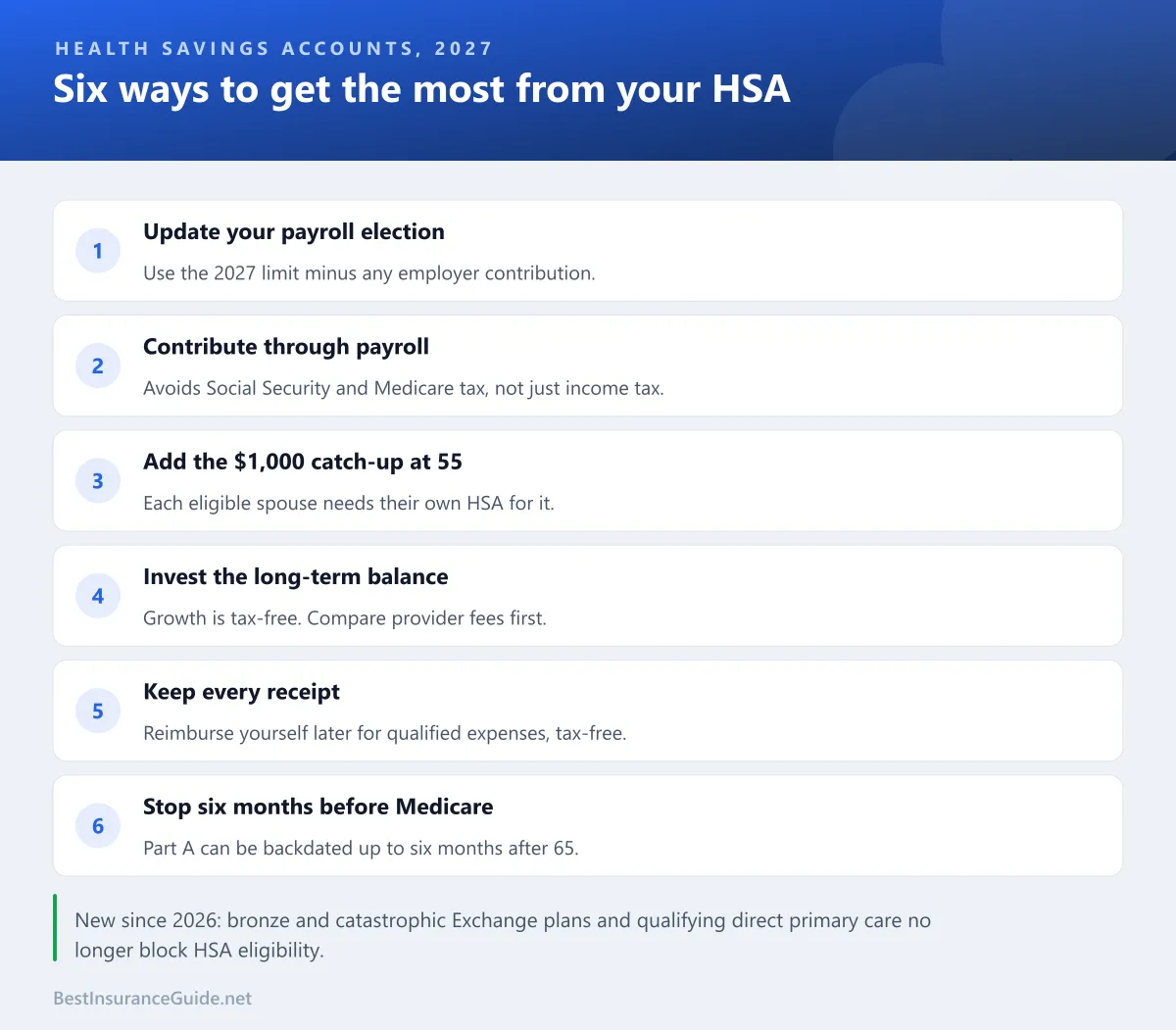 Checklist of six ways to get the most from a health savings account in 2027