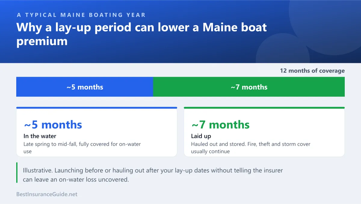 Split of a typical Maine boat's year between the boating season and the winter lay-up period