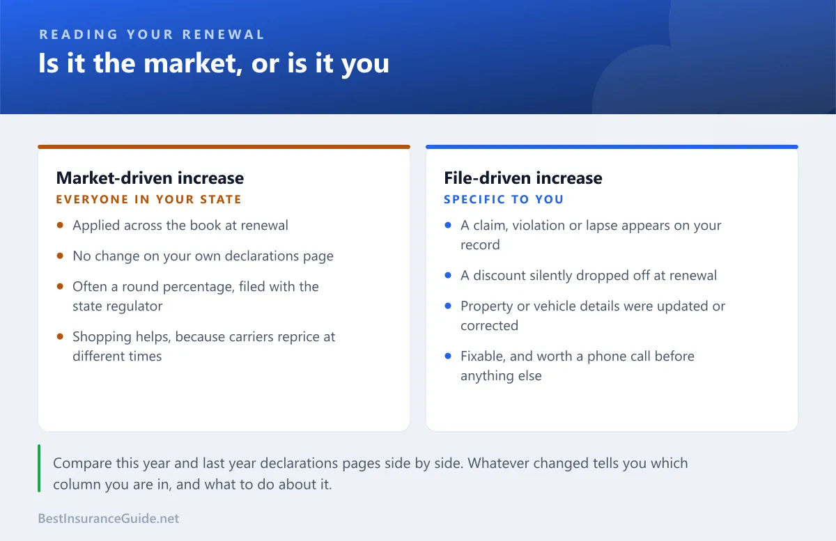 Comparison of a market-driven increase against an increase specific to your own file
