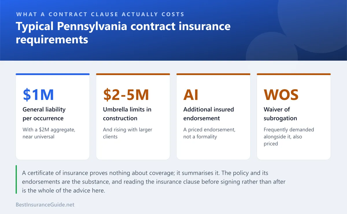 Statistics panel showing the insurance requirements commonly imposed by landlords, clients and contracts on Pennsylvania businesses