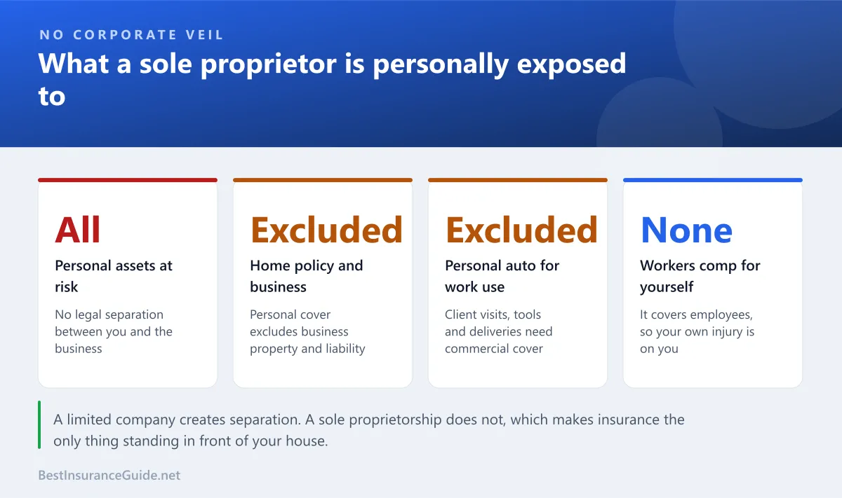 Statistics panel showing what a sole proprietor is personally exposed to and which policies stand in front of that exposure