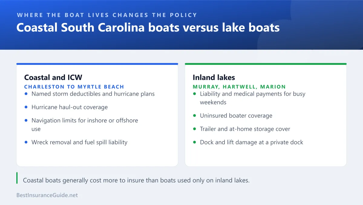Comparison of the insurance risks and coverage priorities for coastal South Carolina boats and lake boats