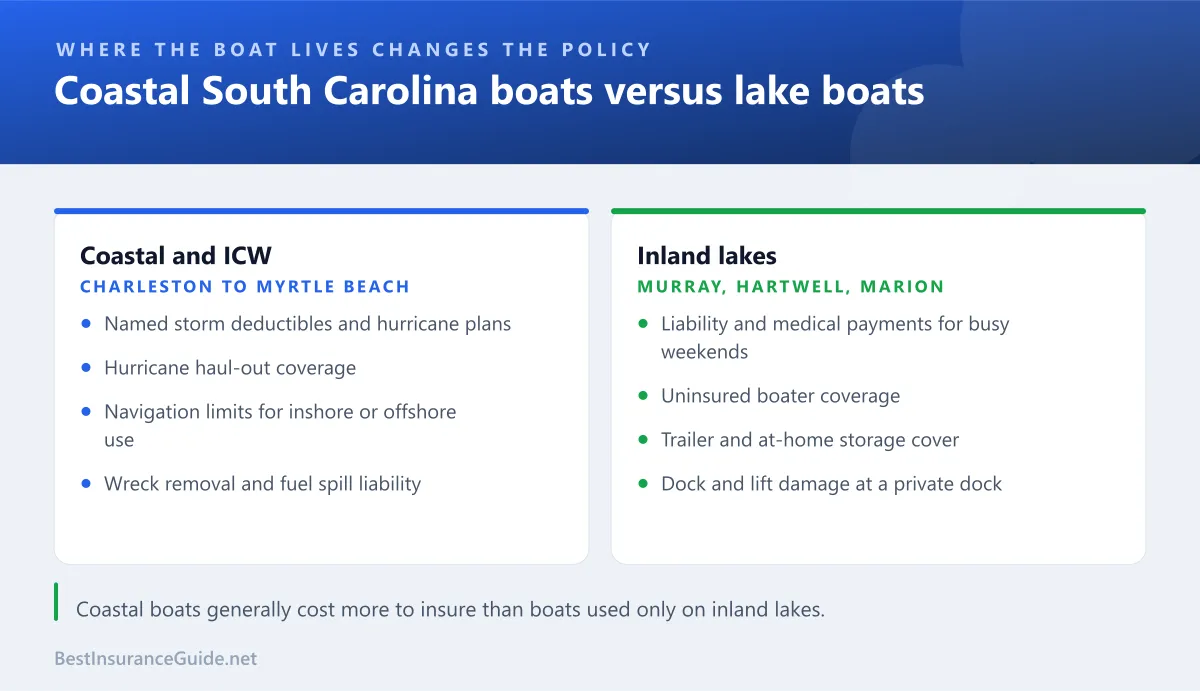 Comparison of the insurance risks and coverage priorities for coastal South Carolina boats and lake boats